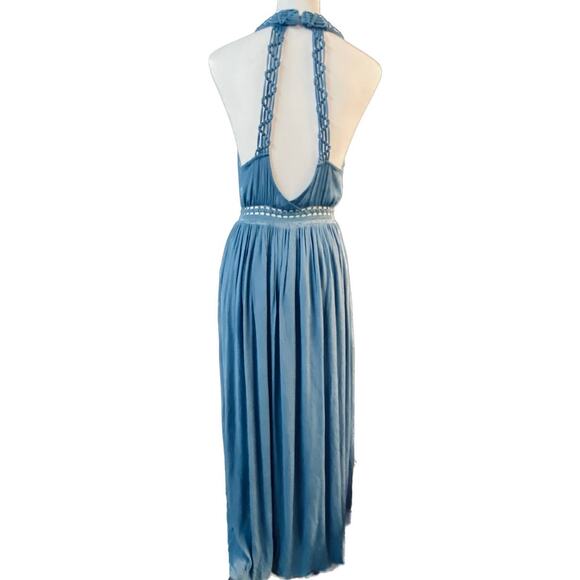 Illa Illa Strappy Macrame Neckline Fitted Waist Sexy Maxi Dress Women L Blue - Picture 4 of 12